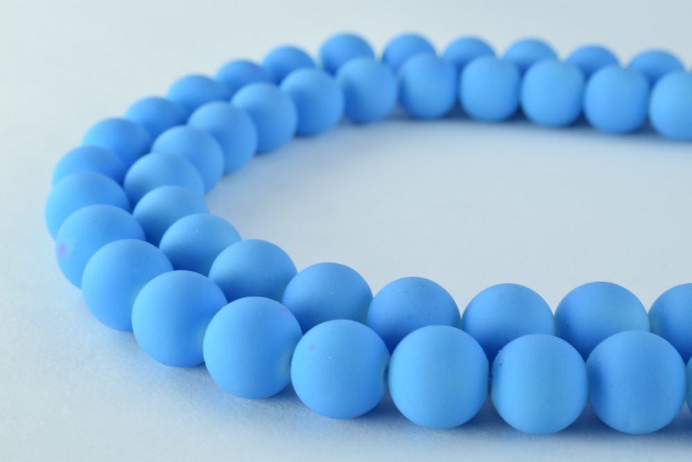 Glass Beads Matte Blue Rubber Over Glass Size 10mm Round For Jewelry Making Item#789222046040
