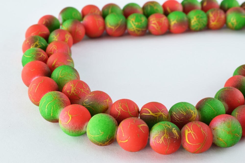 Glass Beads Matte Two Tone Rubber Over Glass Size 10mm Round Christmas For Jewelry Making Item#789222045876