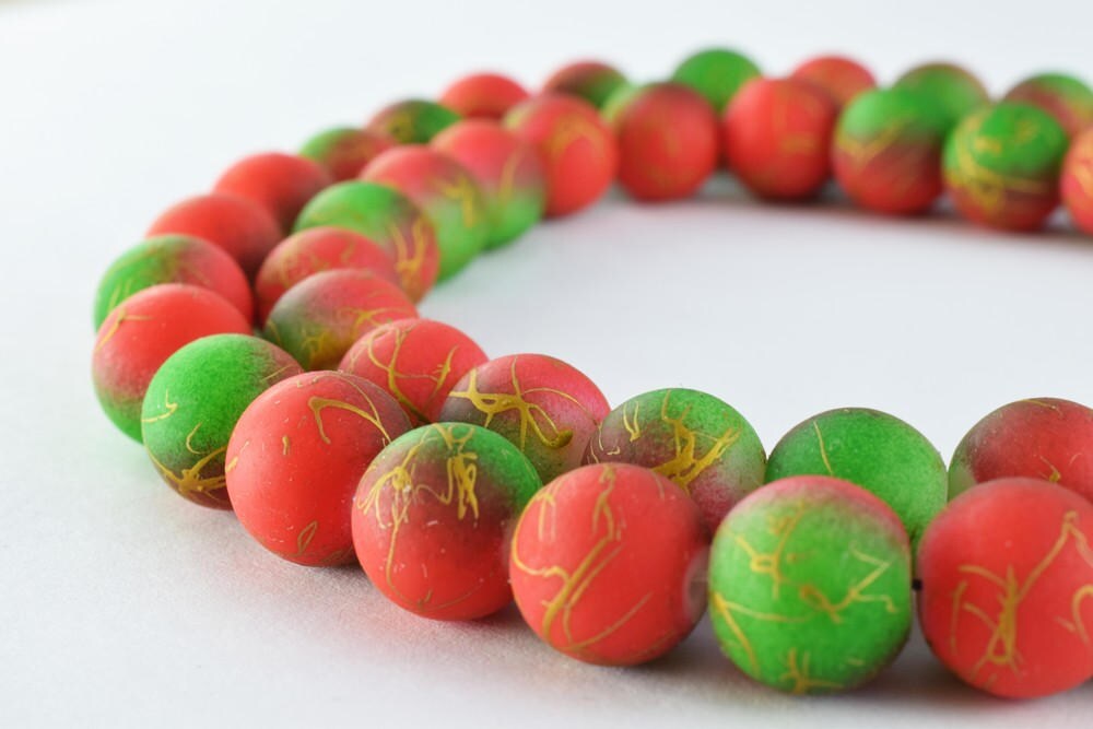 Glass Beads Matte Two Tone Rubber Over Glass Size 10mm Round Christmas For Jewelry Making Item#789222045876