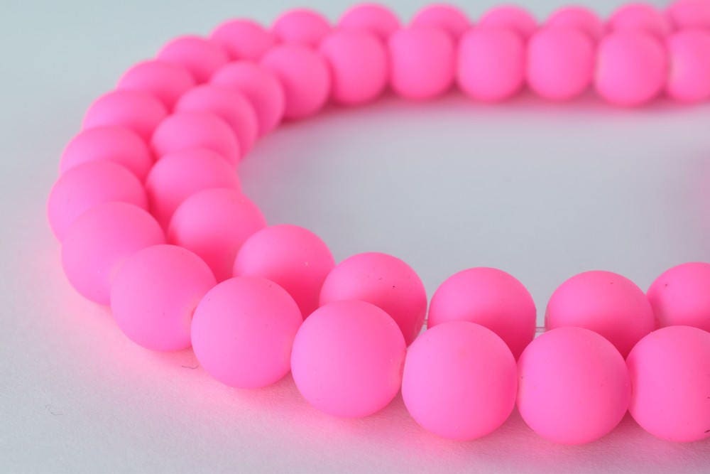 Glass Beads Matte Pink Rubber Over Glass Beads Size 10mm Round For Jewelry Making Item#789222045845
