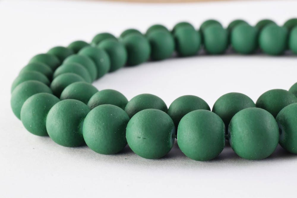 Glass Beads Matte Green Rubber Over Glass Size 8mm/10mm Round For Jewelry Making Item#789222045968
