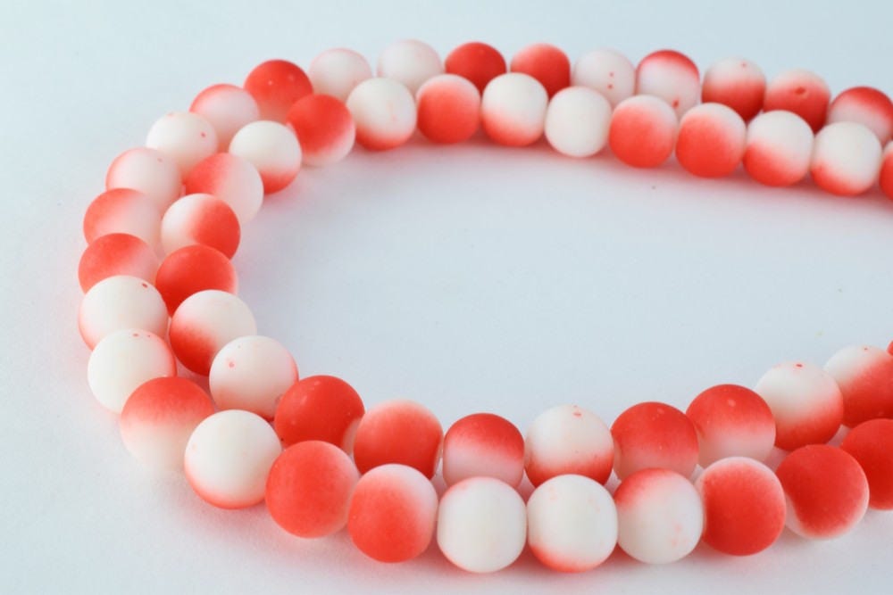 Glass Beads Matte Red White Two Tone Rubber Over Glass Size 10mm Round For Jewelry Making Item#789222046033