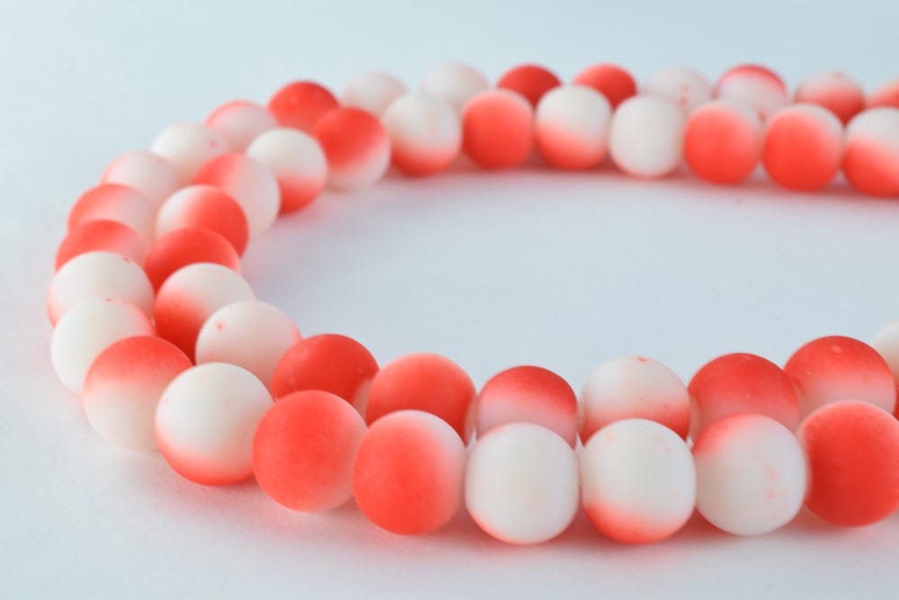 Glass Beads Matte Red White Two Tone Rubber Over Glass Size 10mm Round For Jewelry Making Item#789222046033