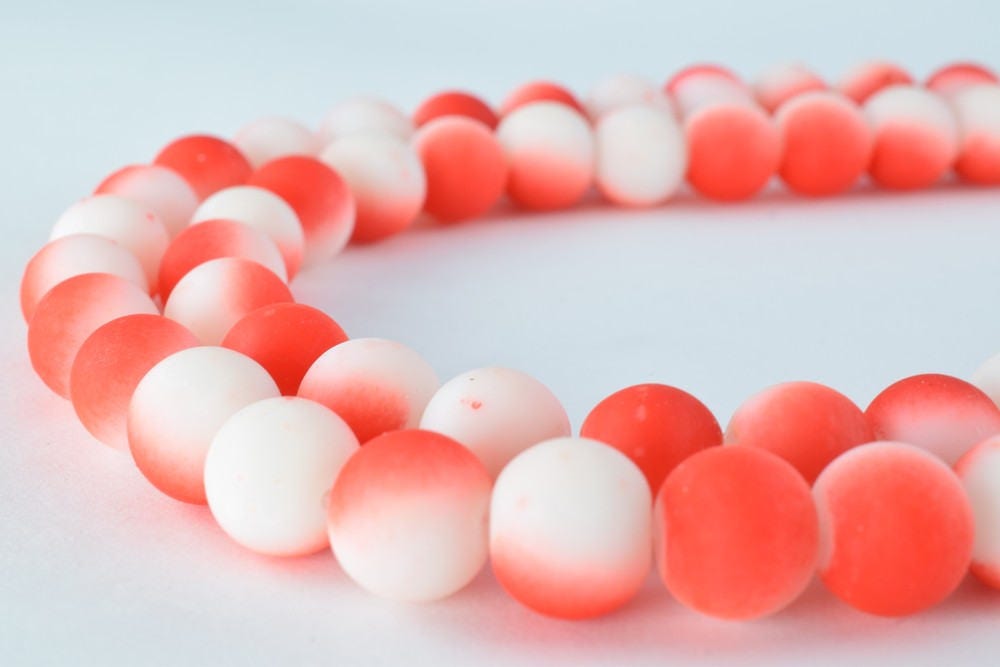 Glass Beads Matte Red White Two Tone Rubber Over Glass Size 10mm Round For Jewelry Making Item#789222046033