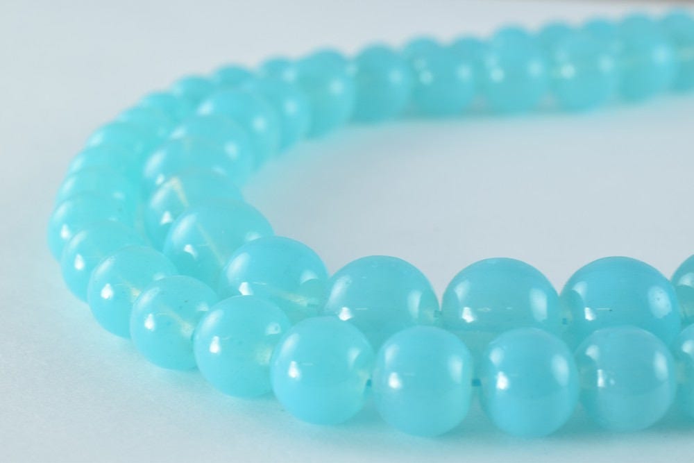 Milky Blue Color Glass Beads Round 8mm/10mm Shine Round Beads For Jewelry Making Item #789222046194
