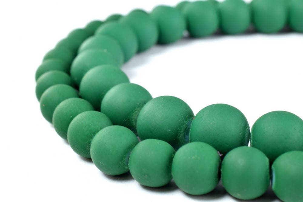 Glass Beads Matte Green Rubber Over Glass Size 8mm/10mm Round For Jewelry Making Item#789222045968