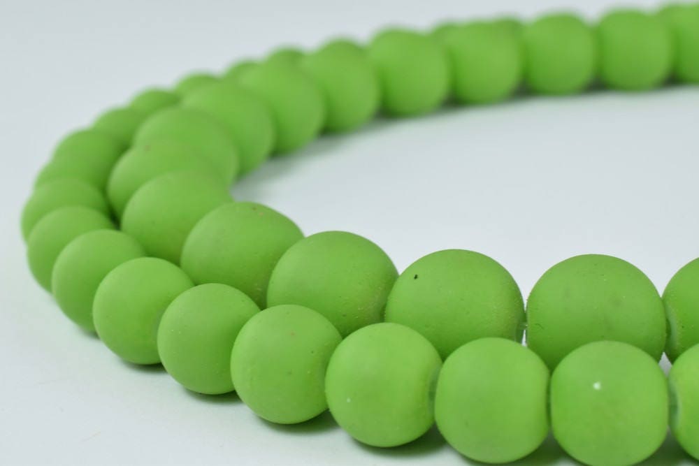 Glass Beads Matte Green Rubber Over Glass Size 8mm/10mm Round For Jewelry Making Item#789222045999