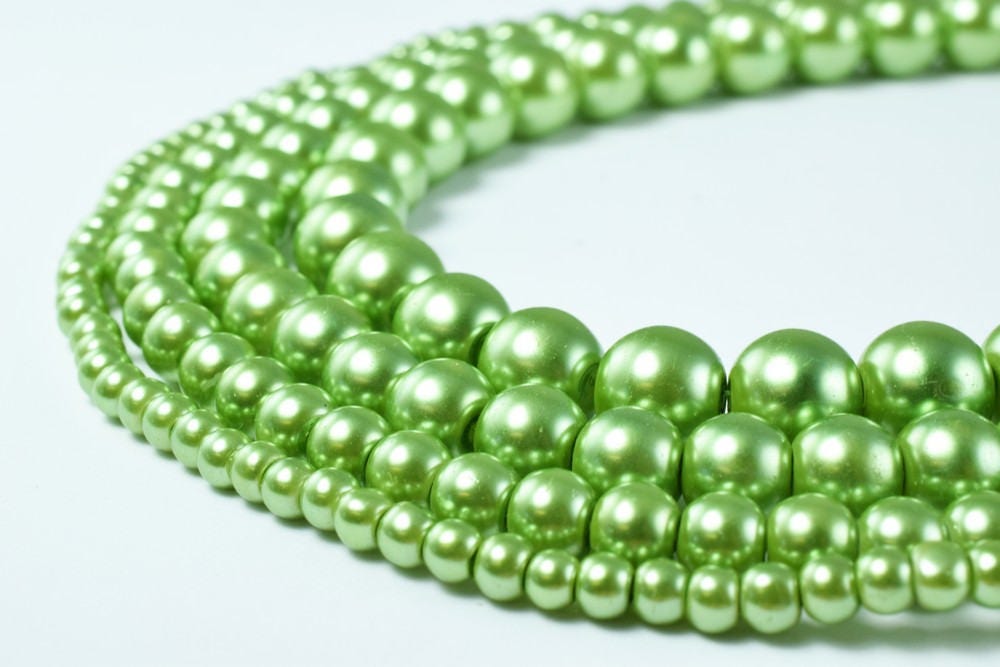 Glass Pearl Beads Light Green Size 4mm/6mm/8mm/10mm Shine Round Ball Beads for Jewelry Making Item#789222046446