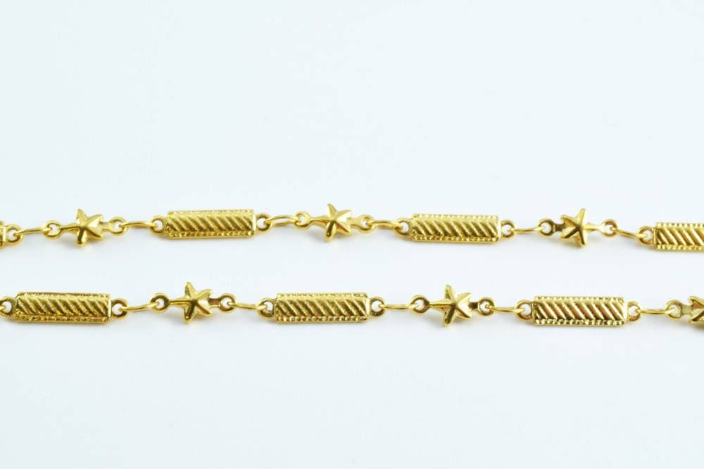 Gold Filled EP Bar and Star Chain 18KT Gold Filled Size 18.5" and 23" inches Long 4.5mm Width /2mm Thickness CG17, CG17A