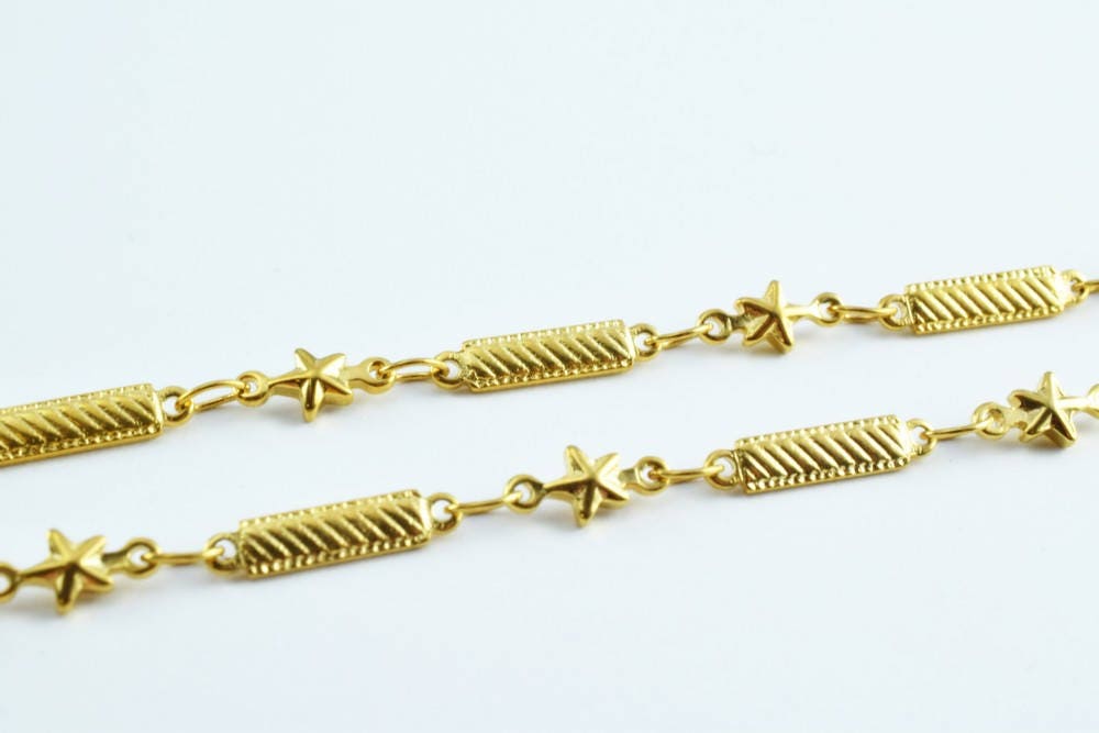 Gold Filled EP Bar and Star Chain 18KT Gold Filled Size 18.5" and 23" inches Long 4.5mm Width /2mm Thickness CG17, CG17A