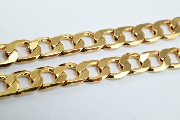 Cuban Gold Plated Flat Chain 18 KGF /14 KGF 3.8mm/4.40mm/5mm/6mm/6.5mm and 8mm Sold by Foot Cuban Link Chain