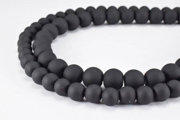 Glass Beads Matte Black Rubber Over Glass Size 8mm/10mm Round For Jewelry Making Item#789222045401