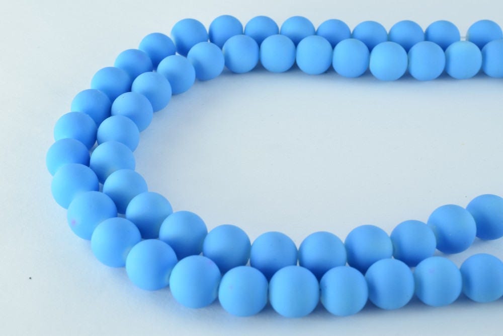 Glass Beads Matte Blue Rubber Over Glass Size 10mm Round For Jewelry Making Item#789222046040