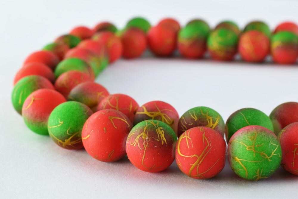 Glass Beads Matte Two Tone Rubber Over Glass Size 10mm Round Christmas For Jewelry Making Item#789222045876