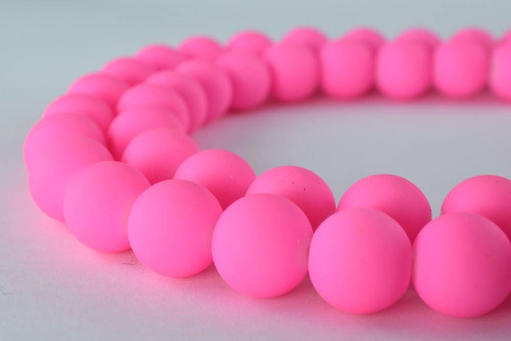 Glass Beads Matte Pink Rubber Over Glass Beads Size 10mm Round For Jewelry Making Item#789222045845