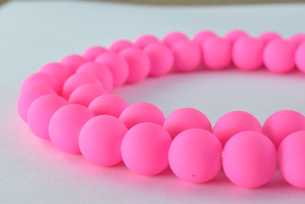 Glass Beads Matte Pink Rubber Over Glass Beads Size 10mm Round For Jewelry Making Item#789222045845