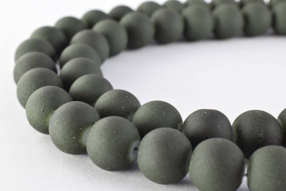 Glass Beads Matte Dark Green Rubber Over Glass Size 10mm Round For Jewelry Making Item#789222045852