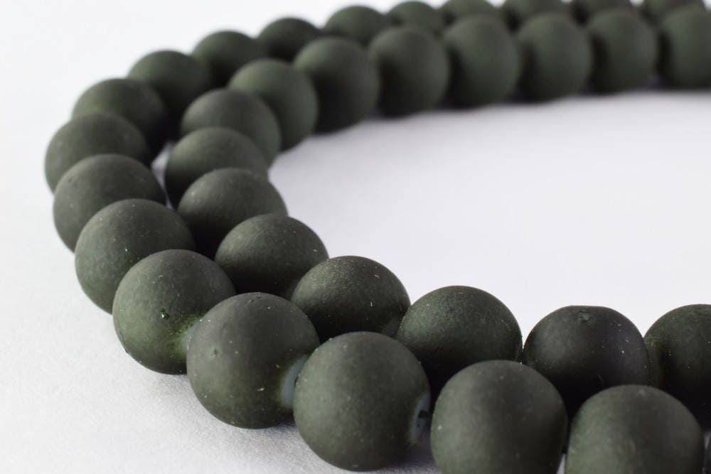 Glass Beads Matte Dark Green Rubber Over Glass Size 10mm Round For Jewelry Making Item#789222045852