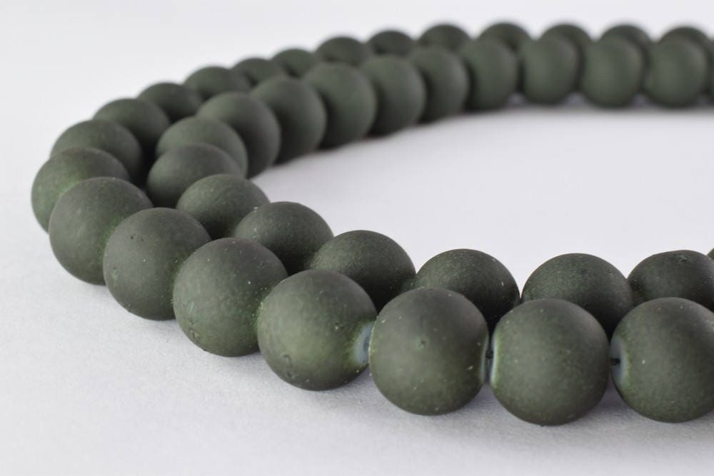 Glass Beads Matte Dark Green Rubber Over Glass Size 10mm Round For Jewelry Making Item#789222045852