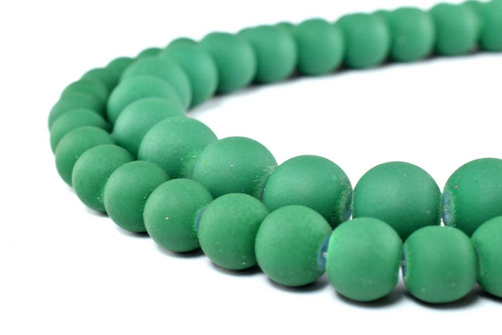 Glass Beads Matte Green Rubber Over Glass Size 8mm/10mm Round For Jewelry Making Item#789222045968