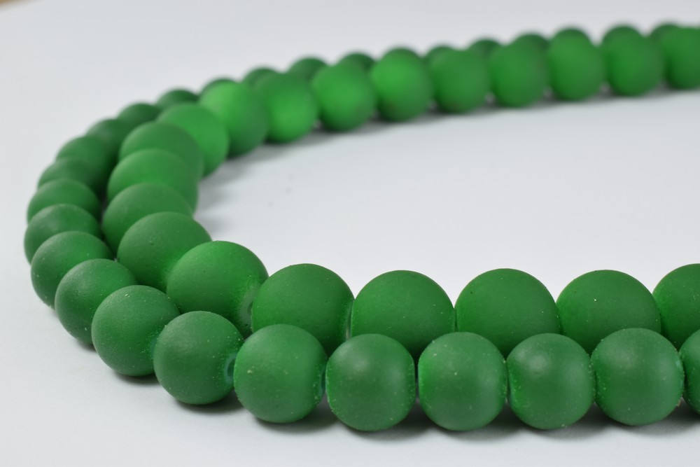 Glass Beads Matte Green Rubber Over Glass Size 8mm/10mm Round For Jewelry Making Item#789222046064