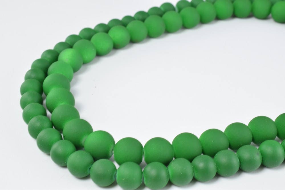 Glass Beads Matte Green Rubber Over Glass Size 8mm/10mm Round For Jewelry Making Item#789222046064