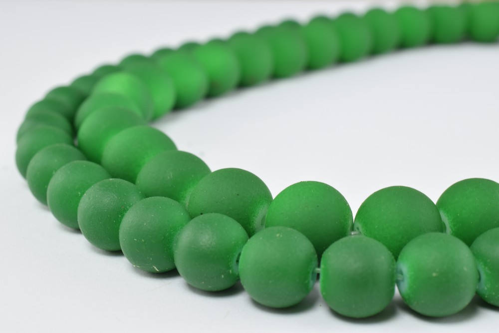 Glass Beads Matte Green Rubber Over Glass Size 8mm/10mm Round For Jewelry Making Item#789222046064