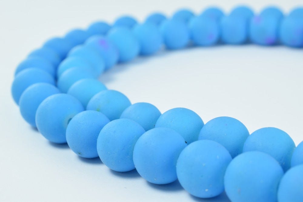 Glass Beads Matte Blue Rubber Over Glass Size 8mm Round For Jewelry Making Item#789222046224