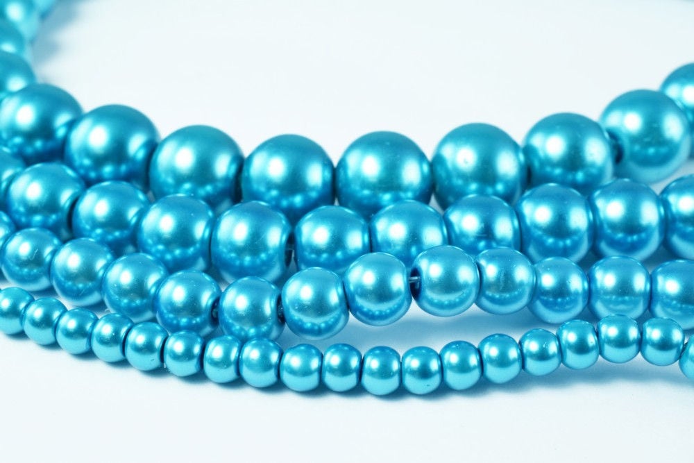 Glass Pearl Beads Turquoise Color Size 4mm/6mm/8mm/10mm Shine Round Ball Beads for Jewelry Making Item#789222046422