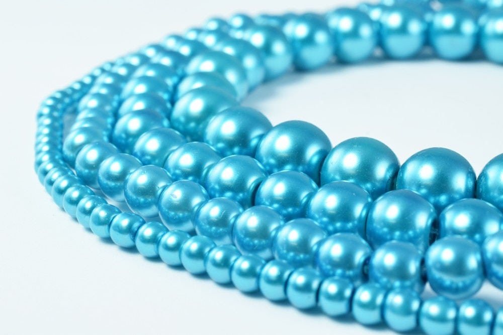 Glass Pearl Beads Turquoise Color Size 4mm/6mm/8mm/10mm Shine Round Ball Beads for Jewelry Making Item#789222046422