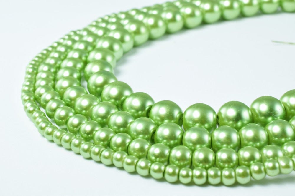 Glass Pearl Beads Light Green Size 4mm/6mm/8mm/10mm Shine Round Ball Beads for Jewelry Making Item#789222046446