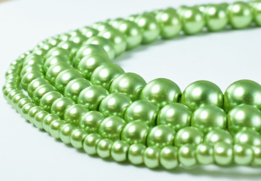 Glass Pearl Beads Light Green Size 4mm/6mm/8mm/10mm Shine Round Ball Beads for Jewelry Making Item#789222046446