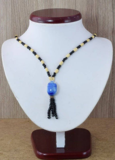 10" Wood Egyptian Beaded Handmade Necklace, Ceramic Pendant,Tribal Jewelry, Pendant African Wood Necklace Natural Healing,Handmade ,African