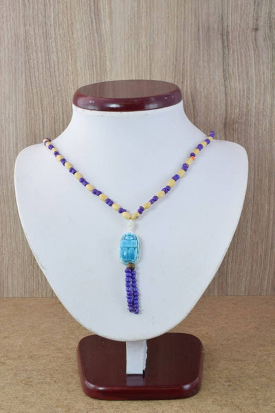 10" Wood Egyptian Beaded Handmade Necklace, Ceramic Pendant,Tribal Jewelry, Pendant African Wood Necklace Natural Healing,Handmade ,African