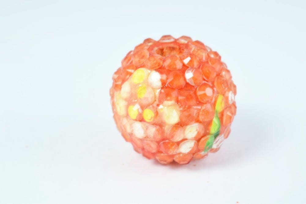 22mm Orange Tropical Floral Resin Wooden Round Beads, Wooden beads, Wholesale Bead, Basketball Wives Bead,Rhinestone Beads,Resin beads