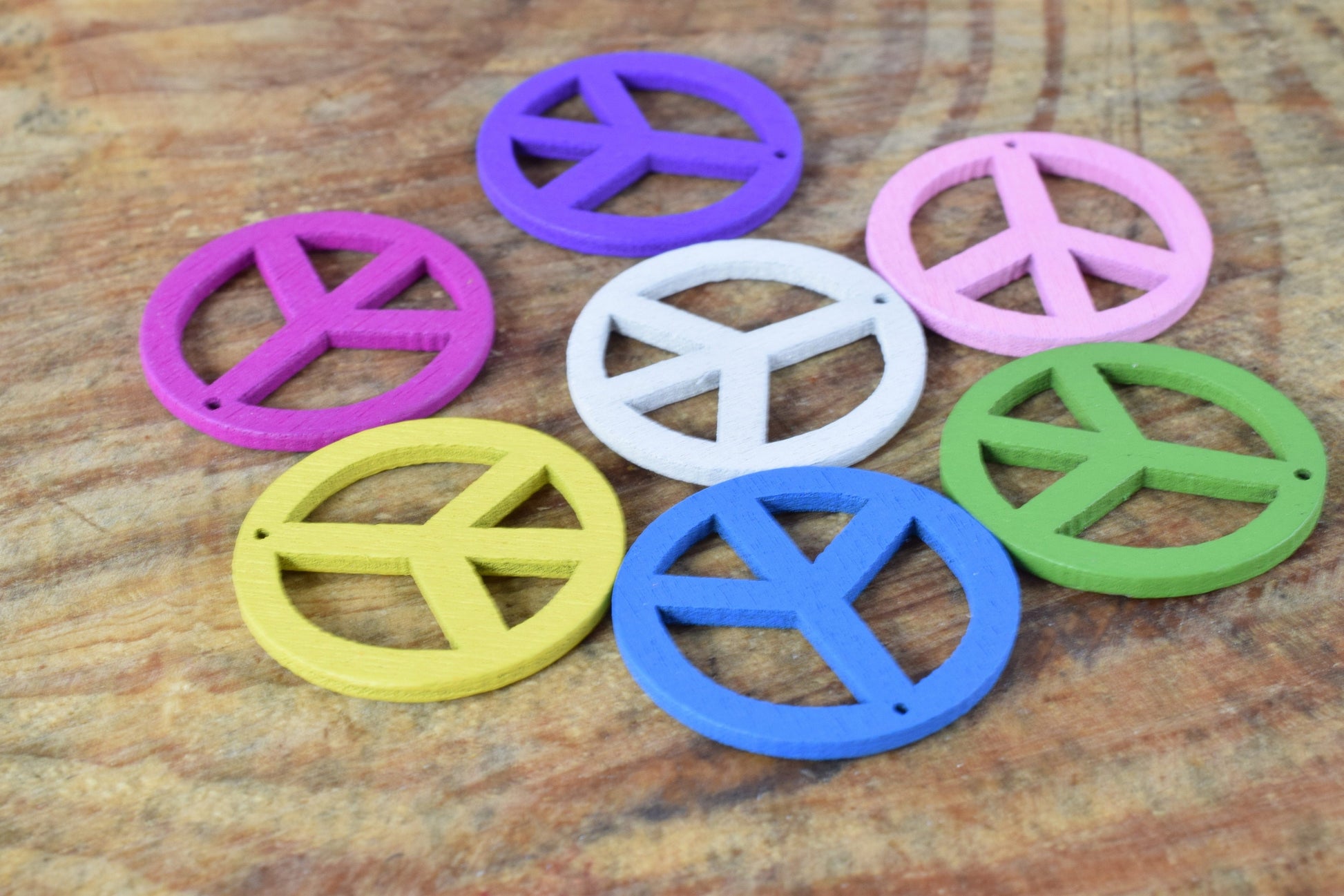 25mm Assorted Color Peace Sign Painted Wood Beads, Painted Peace Symbol Wood Beads, Necklace Bracelet Wood Bead, Colorful flat Round Bead