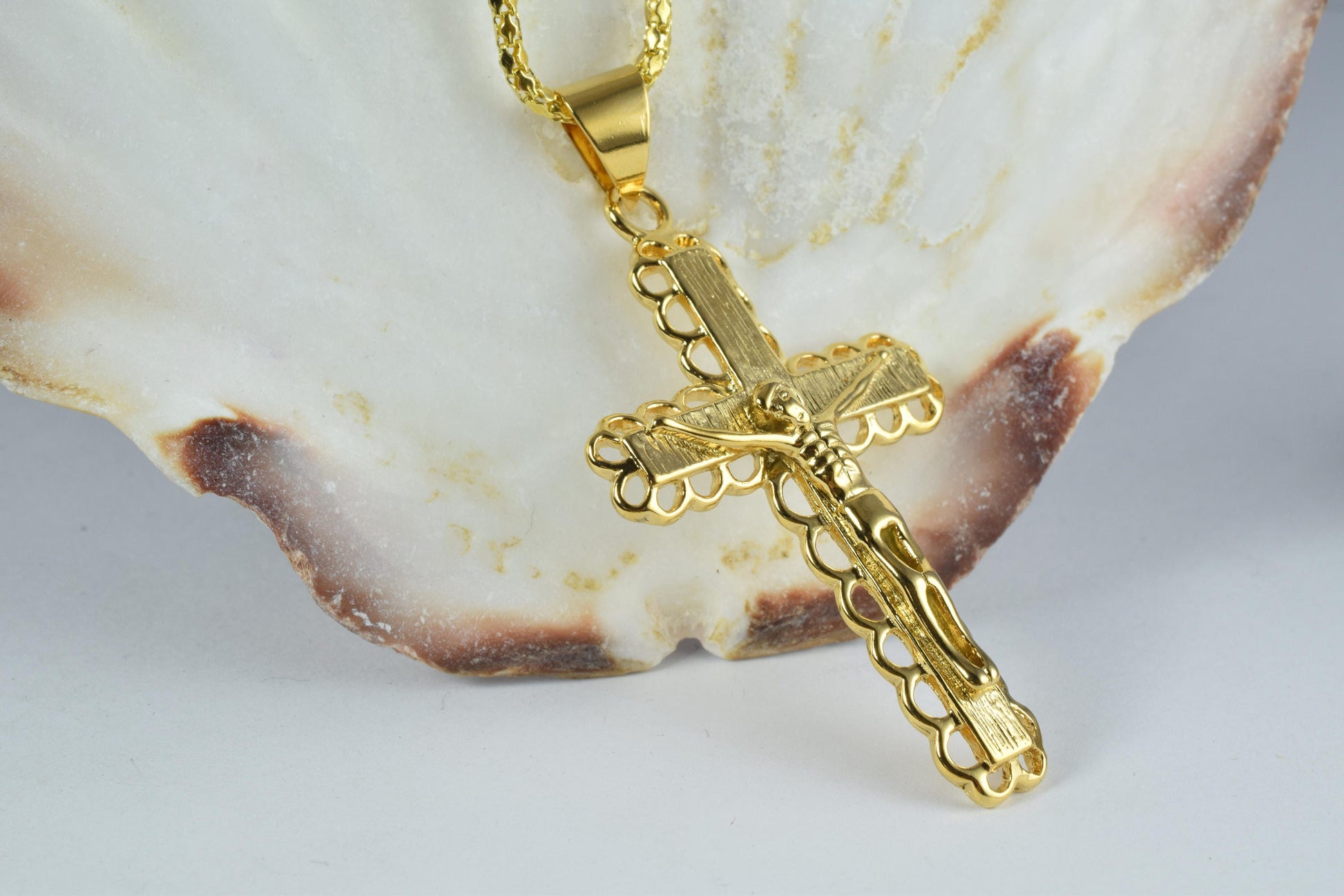 18K as as Gold Filled* tarnish resistant Cross Pendant Charm Jesus Size 50x30mm Christian Religious Cross For Jewelry Making