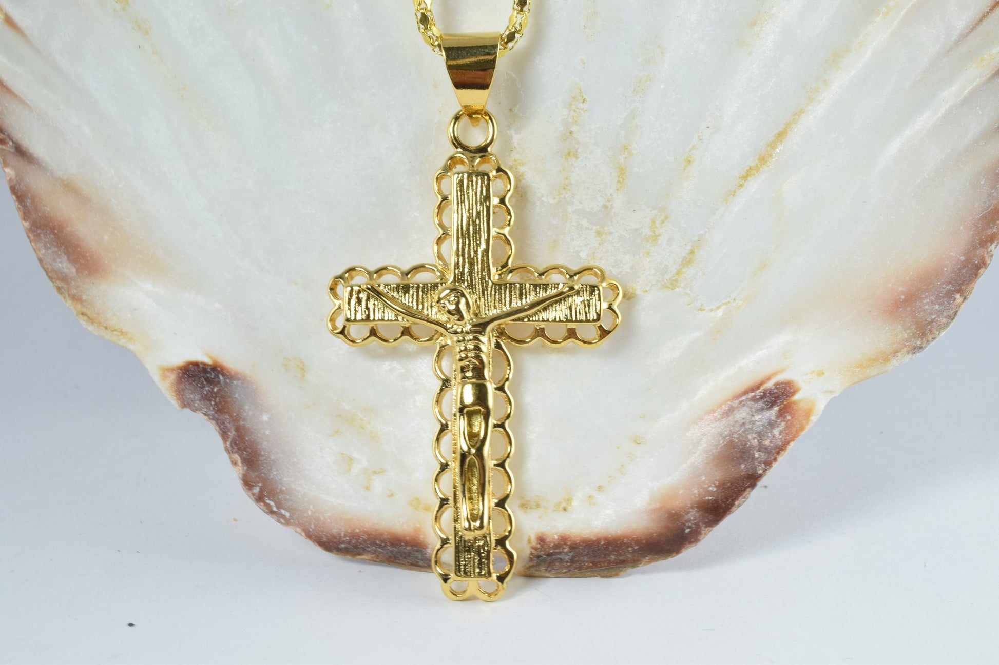 18K as as Gold Filled* tarnish resistant Cross Pendant Charm Jesus Size 50x30mm Christian Religious Cross For Jewelry Making