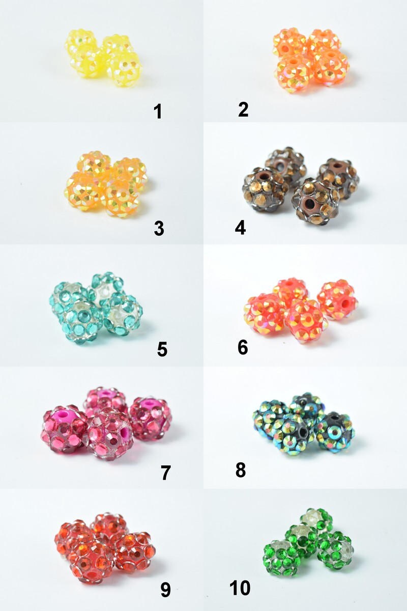 10x8mm Rhinestone Resin Beads, Shamballa, Round Ball Beads, for Macrame Bracelet, Basketball wives Earring 10 Colors set of 10 or 20 PCs