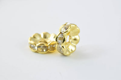 10.5mm Roundel Gold Plated Pave Beads with Clear Rhinestones,Rhinestone Spacers,Scalloped WAVY EDGE Basketball Wives