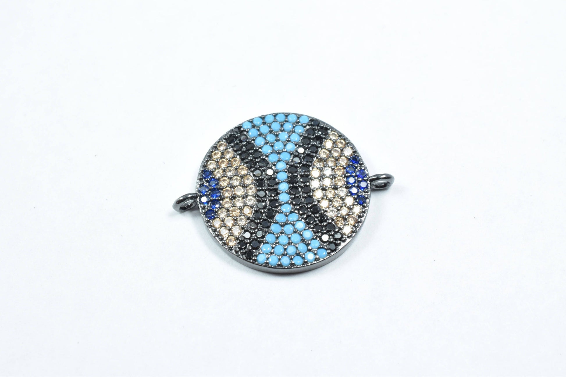 Round Micro Pave CZ Rhinestone Connector Beads High Quality Horizontal Hole 3 Colors