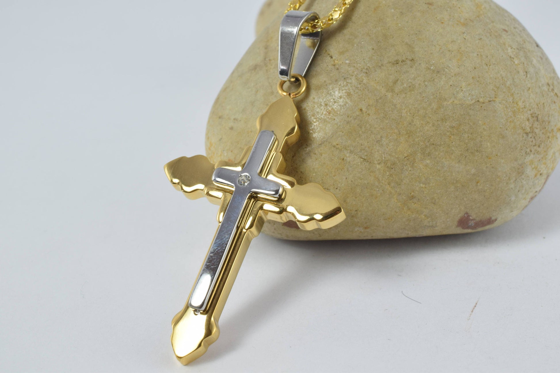 18K Gold Filled Cross Religious Pendants Stainless Steel Size 52x32mm Christian Religious, First Communion Baby Baptism For Jewelry Making