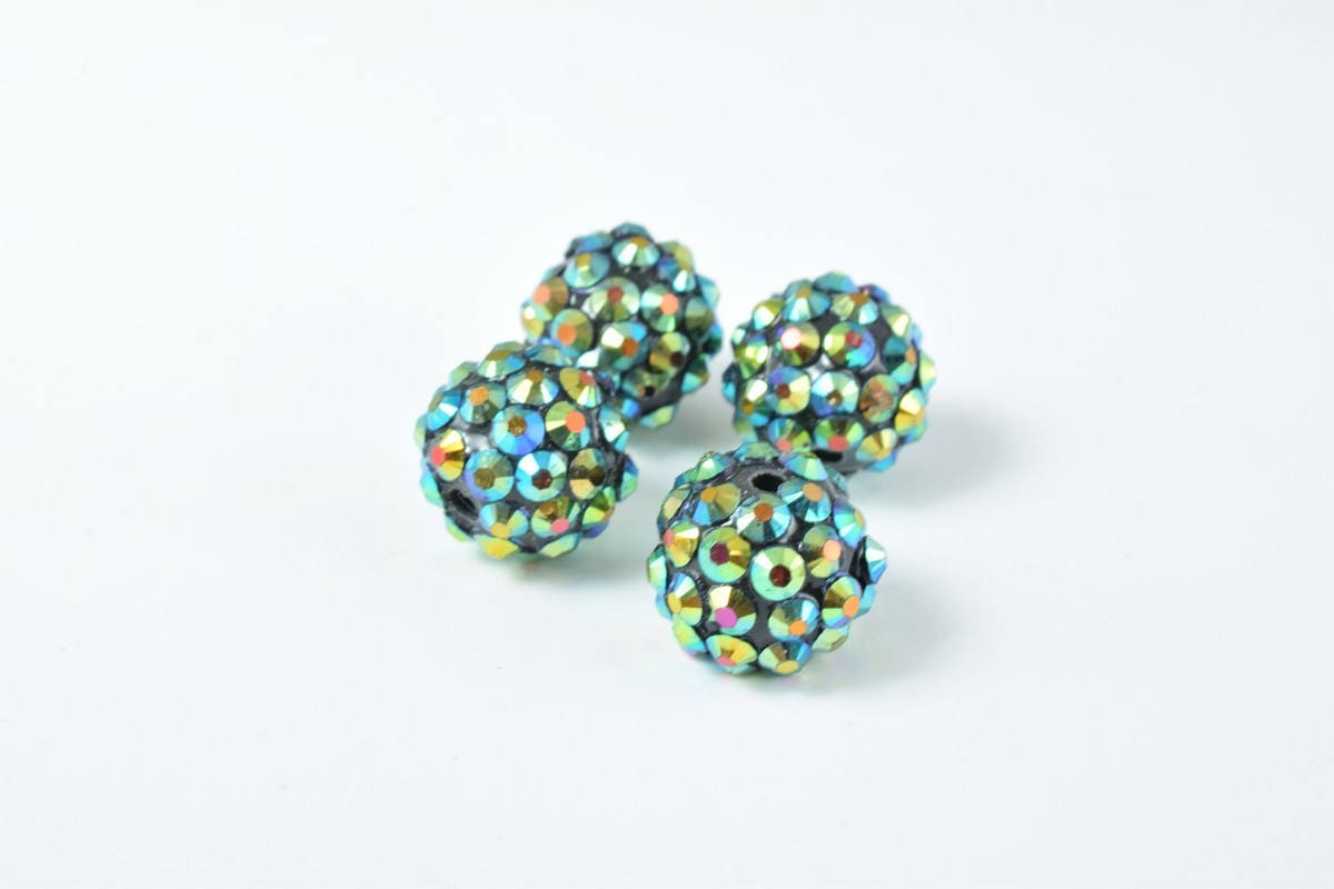 14mm Rhinestone Resin Beads, Shamballa, Round Ball Beads, for Macrame Bracelet, Basketball wives Earring 6 Colors set of 10 PCs