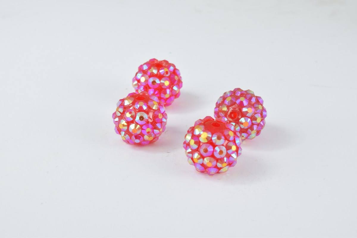 14mm Rhinestone Resin Beads, Shamballa, Round Ball Beads, for Macrame Bracelet, Basketball wives Earring 6 Colors set of 10 PCs