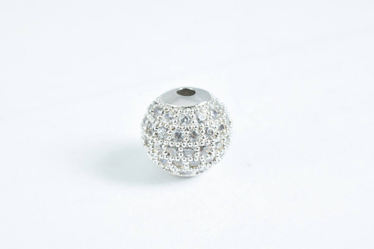 Pave CZ Rhinestone Beads 10mm High Quality 2mm Large Hole Round Bead 4 Colors
