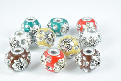 Indonesian Kashmir Clay Beads Handmade Beads 8 PCs, Bohemian Bali Style Jewelry Making Decorative Round Beads, Studded Beads