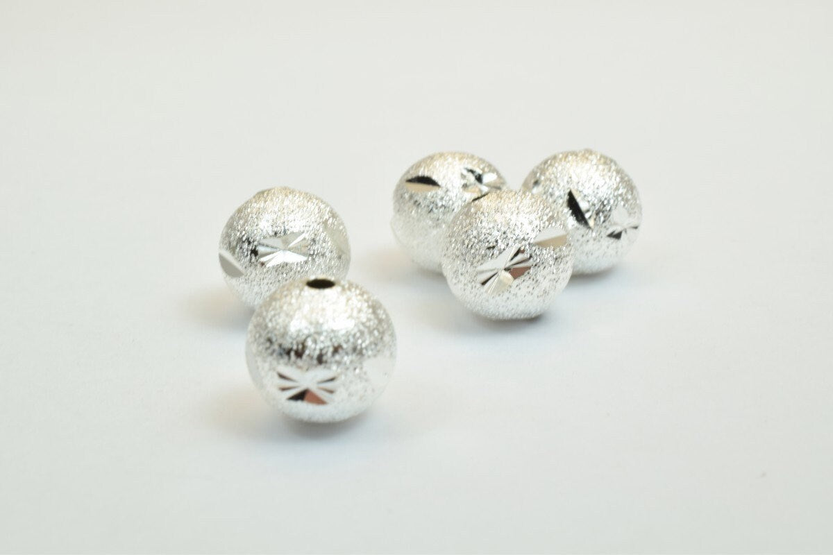 100 PCs Silver Plated Carved Round Beads 8mm/10mm Diamond Cut