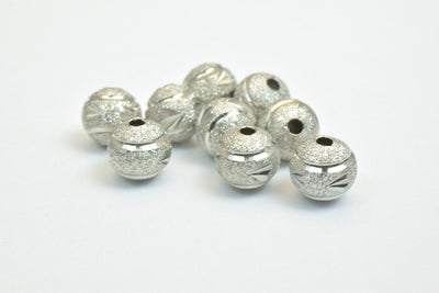 100 PCs Steel Dark Silver Plated Carved Round Beads 8mm/10mm Diamond Cut