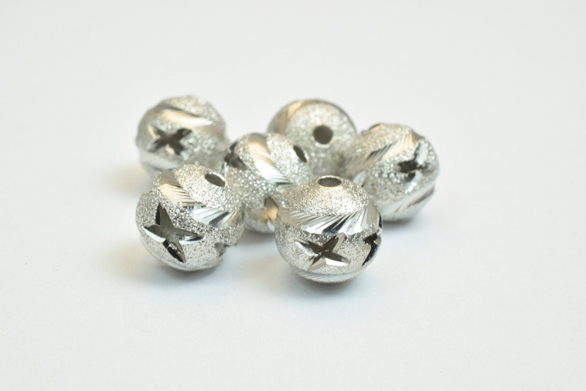 100 PCs Steel Plated Carved Round Beads 10mm Diamond Cut