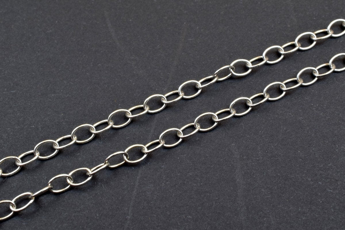 925 Sterling Silver Chain With Rhodium Filled On Top for Jewelry Making By Foot MADE IN ITALY Item# SSC016R